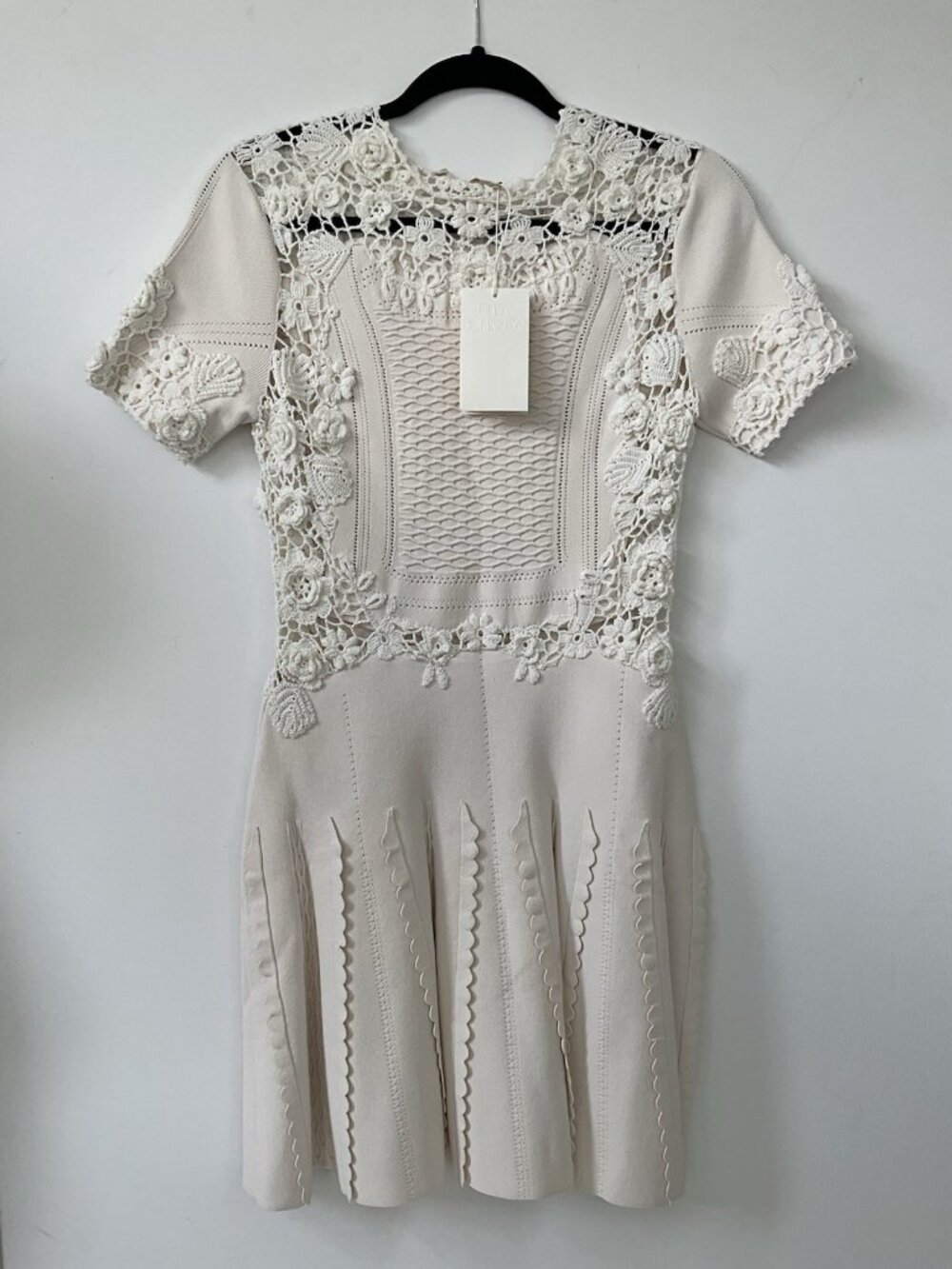 Ulla Johnson Henrietta Dress Pristine Cream Crochet Knit Fit Flare Mini S NWT - Picture 7 of 8